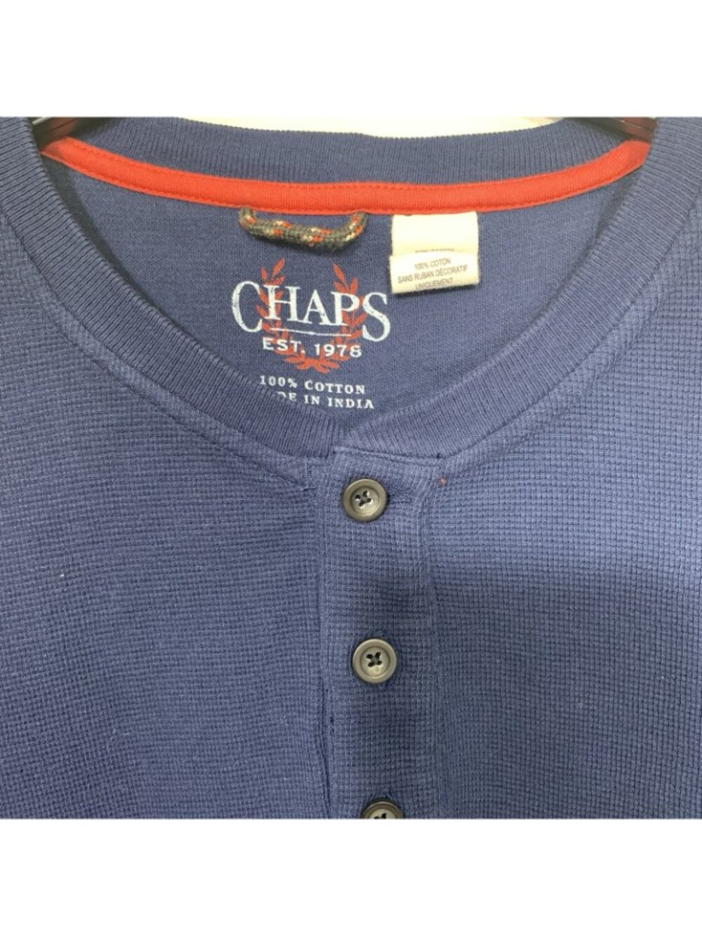 Chaps Henley Shirt Mens XL Navy Blue Long Sleeve Waffle Knit Cotton Thermal - Picture 4 of 6
